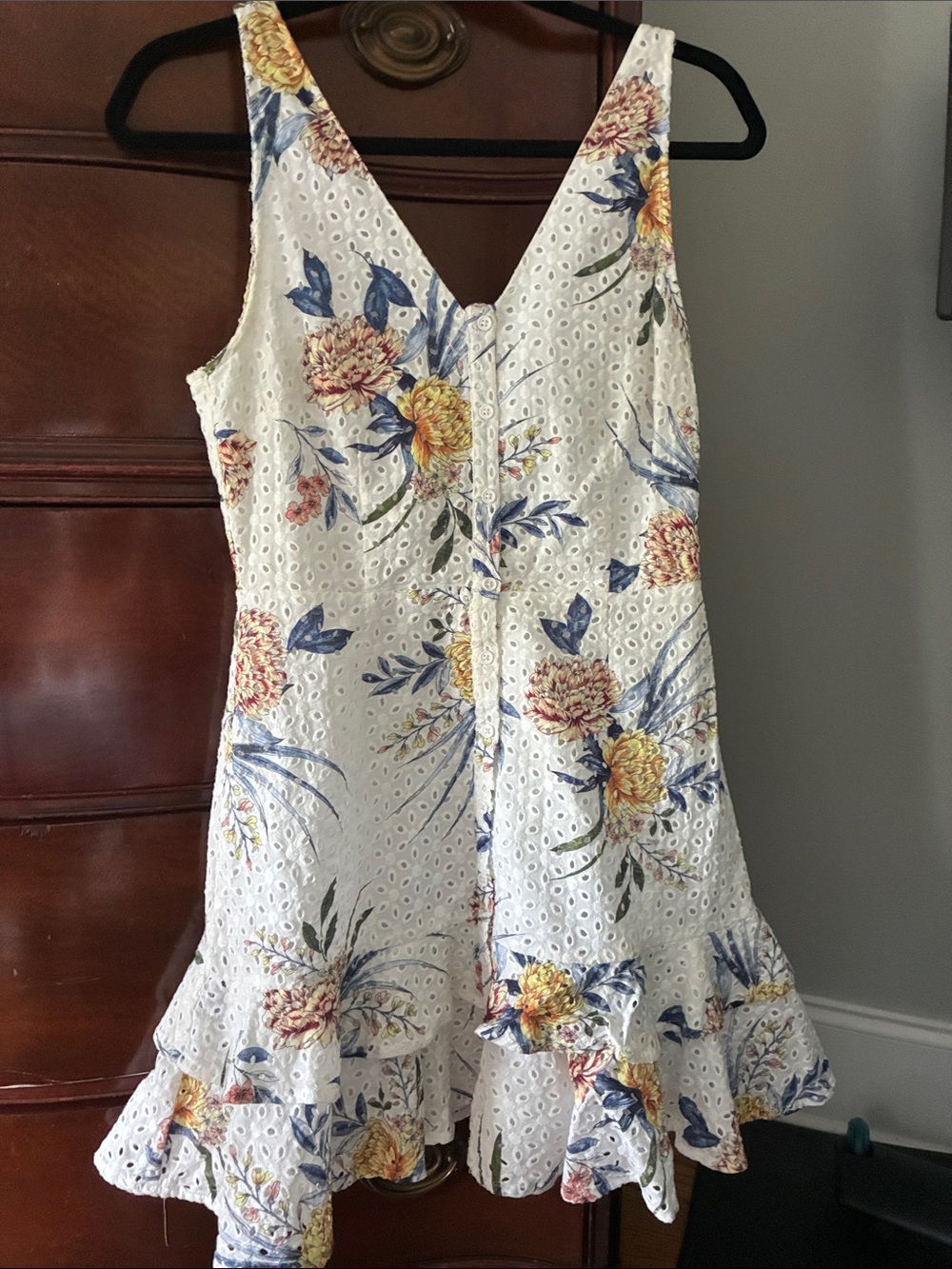 BB Dakota White Eyelet Floral Sundress with Yellow & Blue Blooms